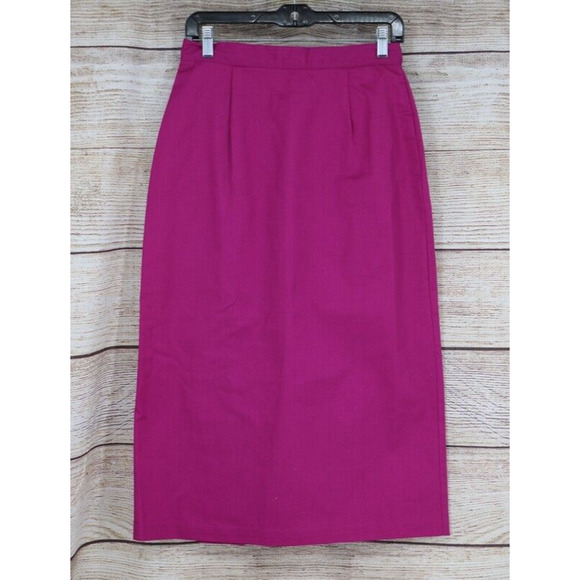 VINTAGE Lerner Womens Size 11-12 Straight Pleated Midi Skirt Fuchsia Purple - Picture 1 of 9